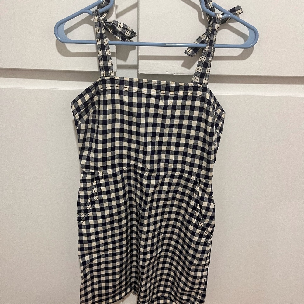 Express Gingham Tie-Strap Dress - Size X-Small - Navy Blue
